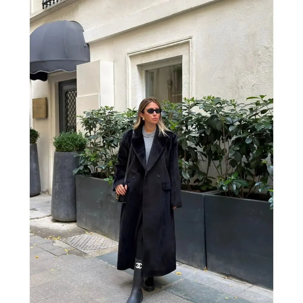 Black Faux Fur Coat Women Luxury Soft Jacket Elegant Plush Outerwear - Picture 3 of 10